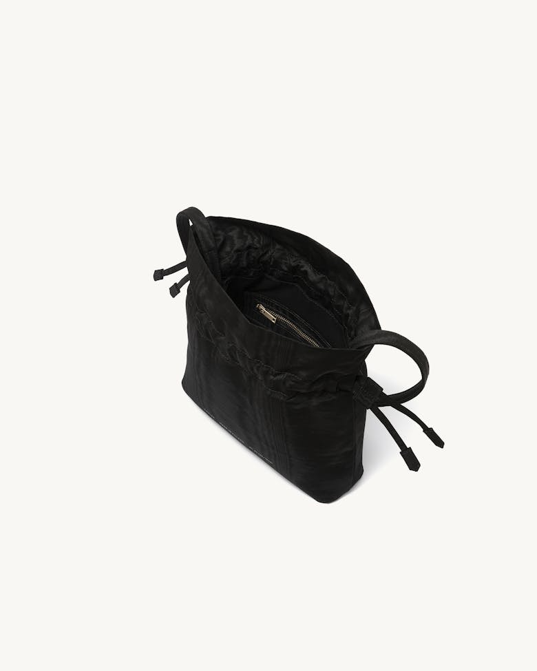 Soft Drawstring Bucket Bag Moiré Black