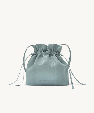 Soft Drawstring Bucket Bag Moiré Blue