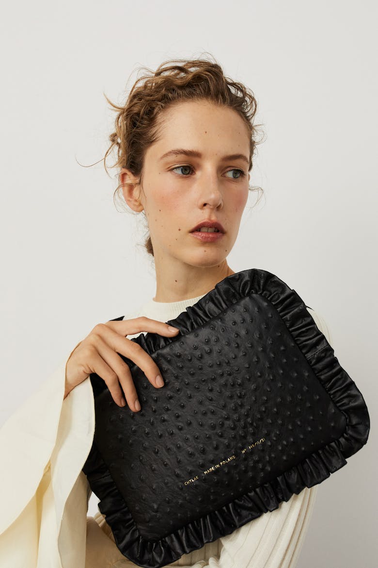 Pillow Clutch “black ostrich”