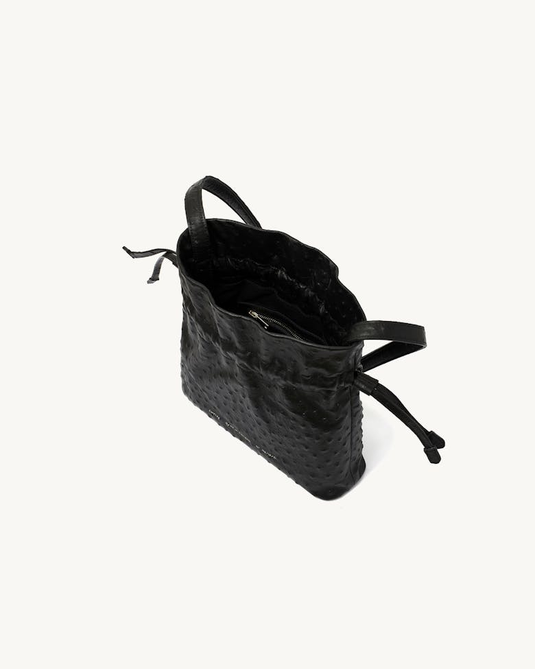 Soft Drawstring Bucket Bag “black ostrich”