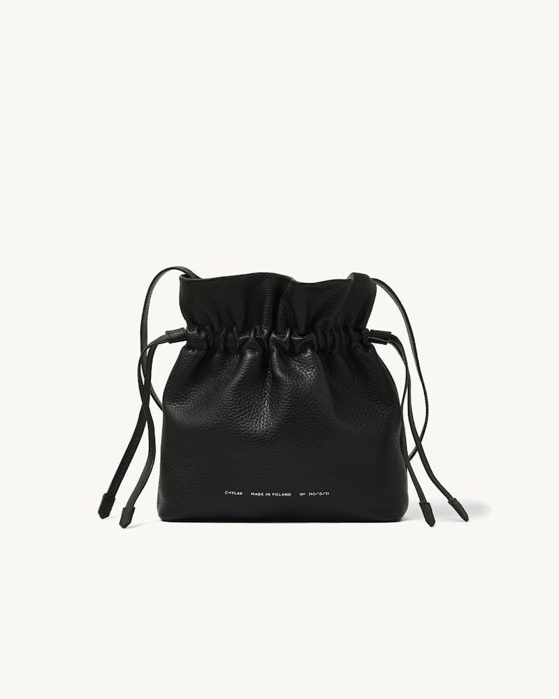 Soft Drawstring Bucket Bag Black Chylak