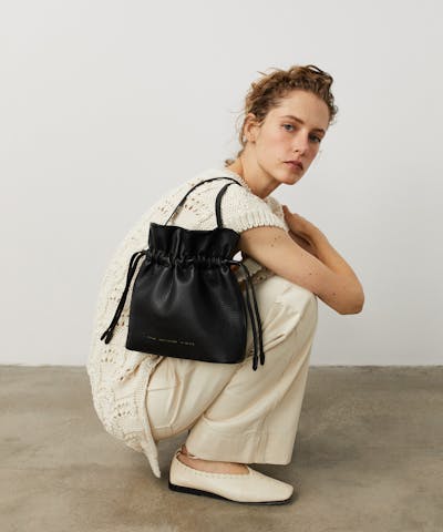 Soft Drawstring Bucket Bag Black
