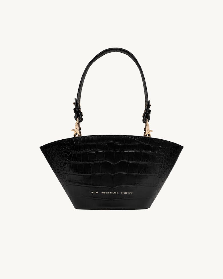 Small Basket Bag “glossy black crocodile”