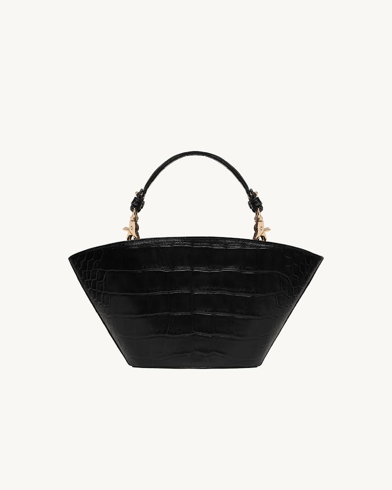 Small Basket Bag “glossy black crocodile”