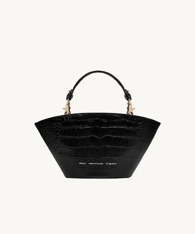 Small Basket Bag “glossy black crocodile”