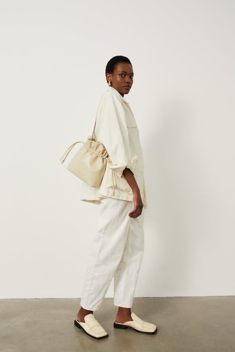 Soft Drawstring Bucket Bag Cream