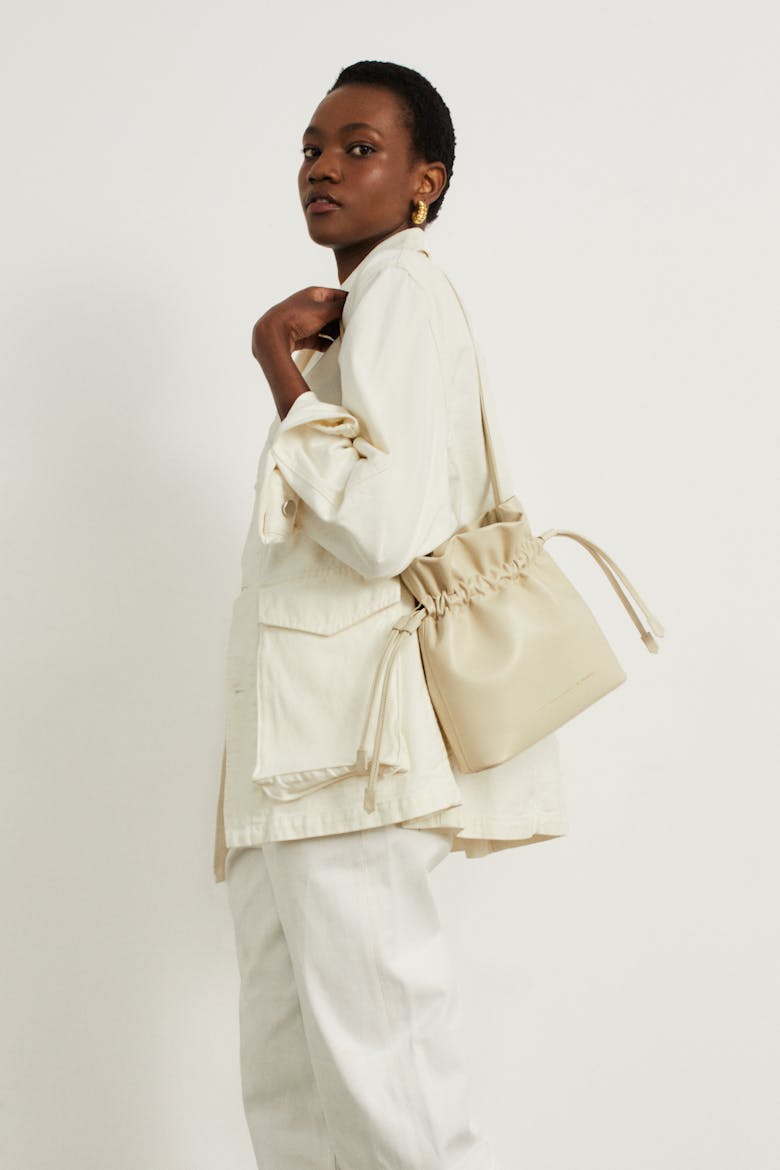 Soft Drawstring Bucket Bag Cream