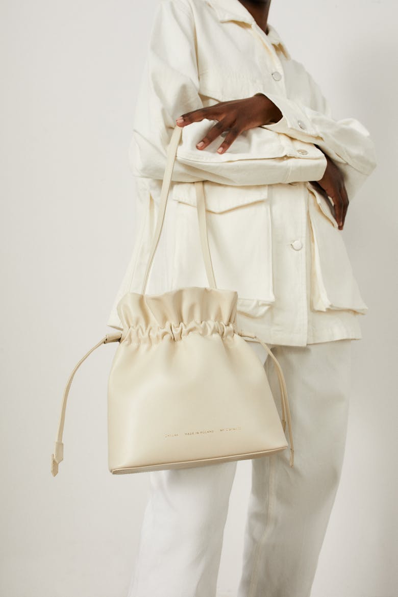Soft Drawstring Bucket Bag Cream