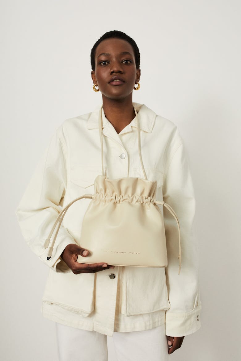 Soft Drawstring Bucket Bag Cream