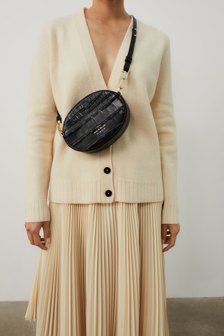 Ellipse Shoulder Bag “glossy black crocodile”
