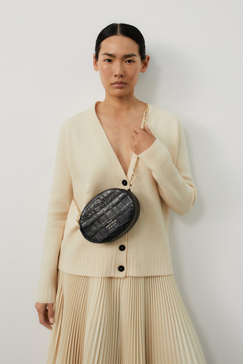 Ellipse Shoulder Bag “glossy black crocodile”