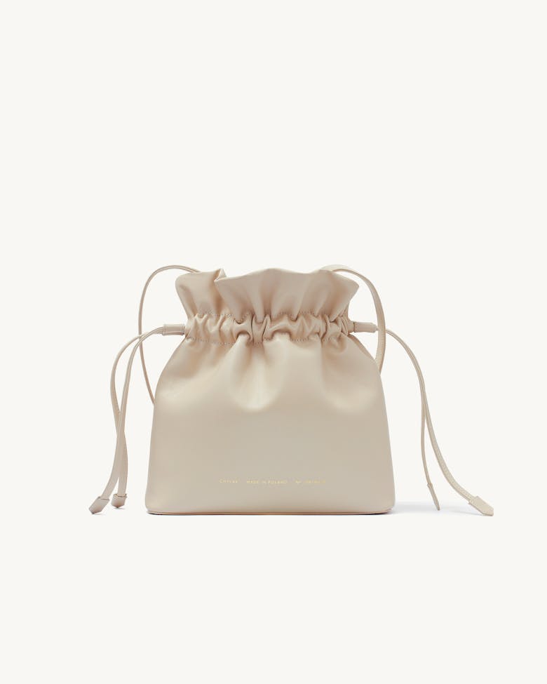 Soft Drawstring Bucket Bag Cream