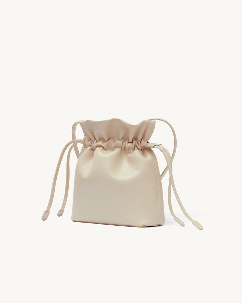 Soft Drawstring Bucket Bag Cream