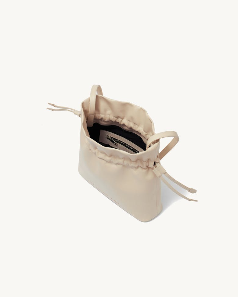 Soft Drawstring Bucket Bag Cream
