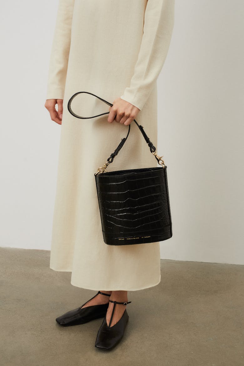 Cylinder Bag “glossy black crocodile”