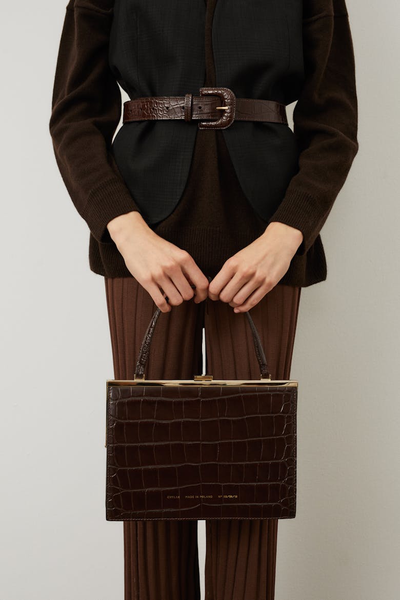“Vintage” Clasp Bag “glossy brown crocodile”