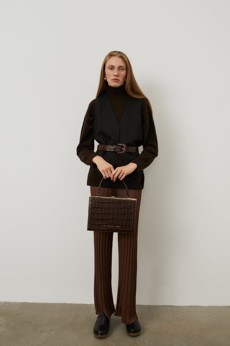 “Vintage” Clasp Bag “glossy brown crocodile”