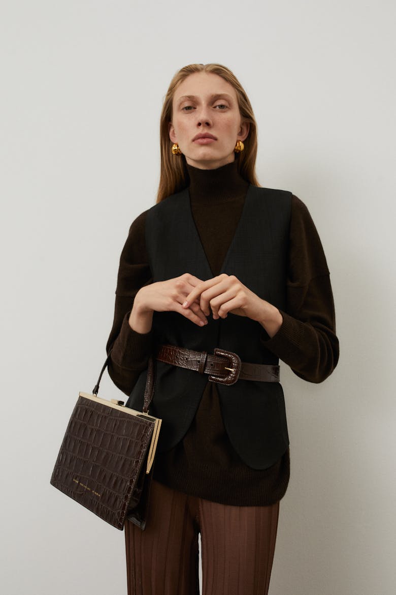 “Vintage” Clasp Bag “glossy brown crocodile”