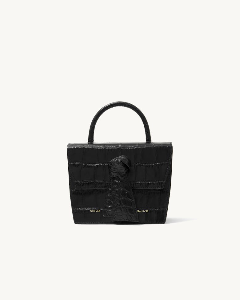 Box Knot Bag “glossy black crocodile”