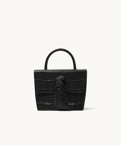 Box Knot Bag “glossy black crocodile”