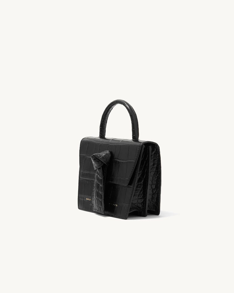 Box Knot Bag “glossy black crocodile”