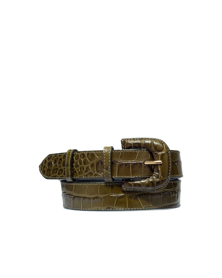 Pasek ze Skórzaną Klamrą „oliwkowy krokodyl”