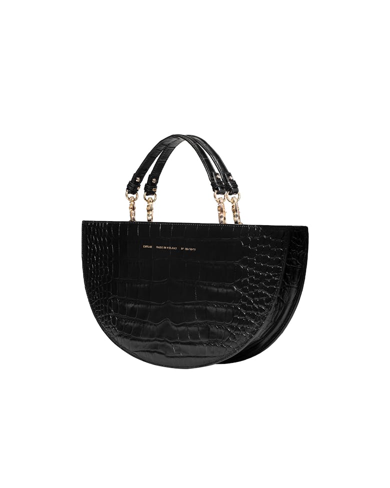 Half Moon Bag “glossy black crocodile”