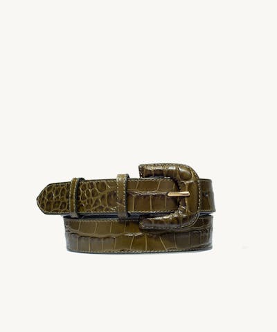 Leather Buckle Belt “olive crocodile” 