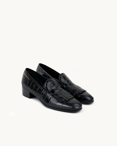 Fringe Loafers “glossy black crocodile”