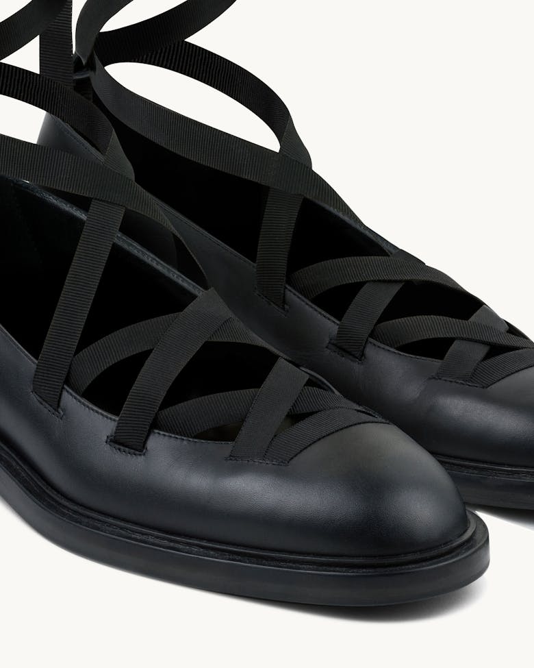 Lace Up Ballet Flats Black
