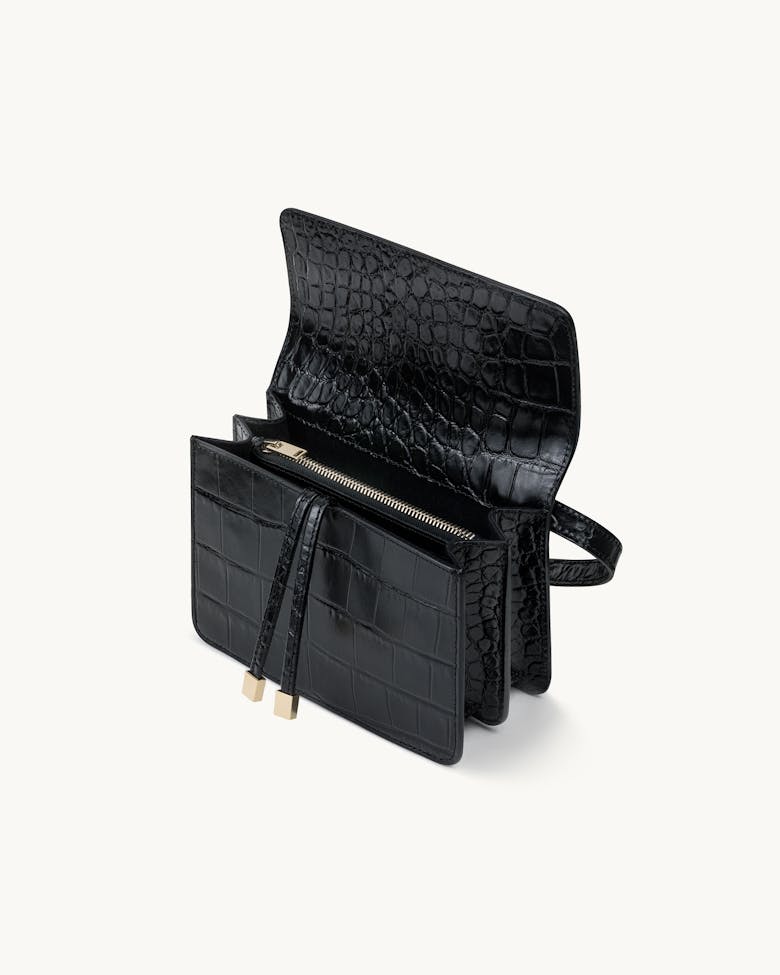 Mini Belt Bag “glossy black crocodile”