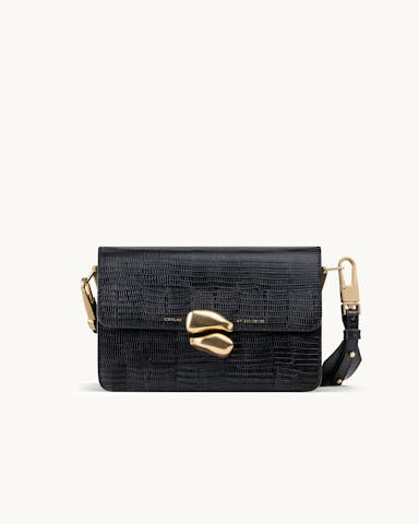 Shoulder Bag with Sculptural Seal “black lizard”