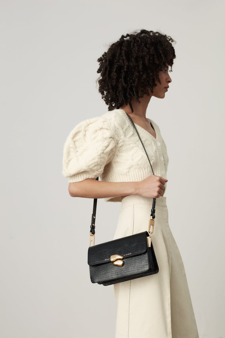 Long Strap “Vintage” Gold “black lizard”