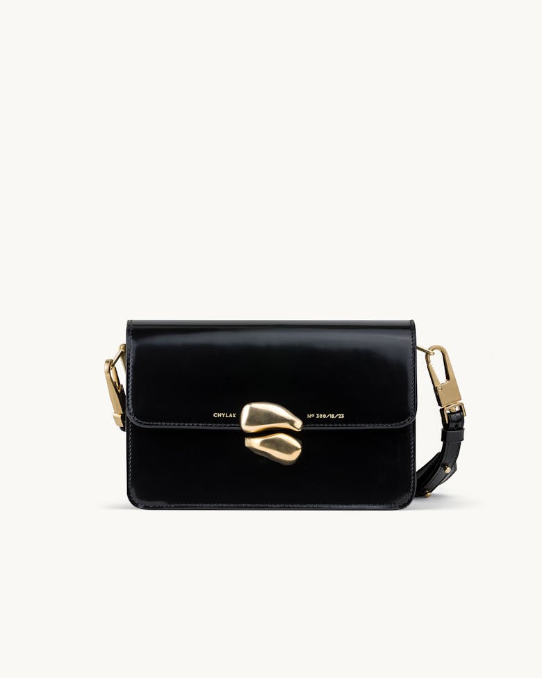 Shoulder Bag with Sculptural Seal “glossy black”