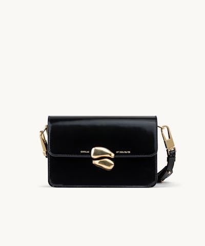 Shoulder Bag with Sculptural Seal “glossy black”