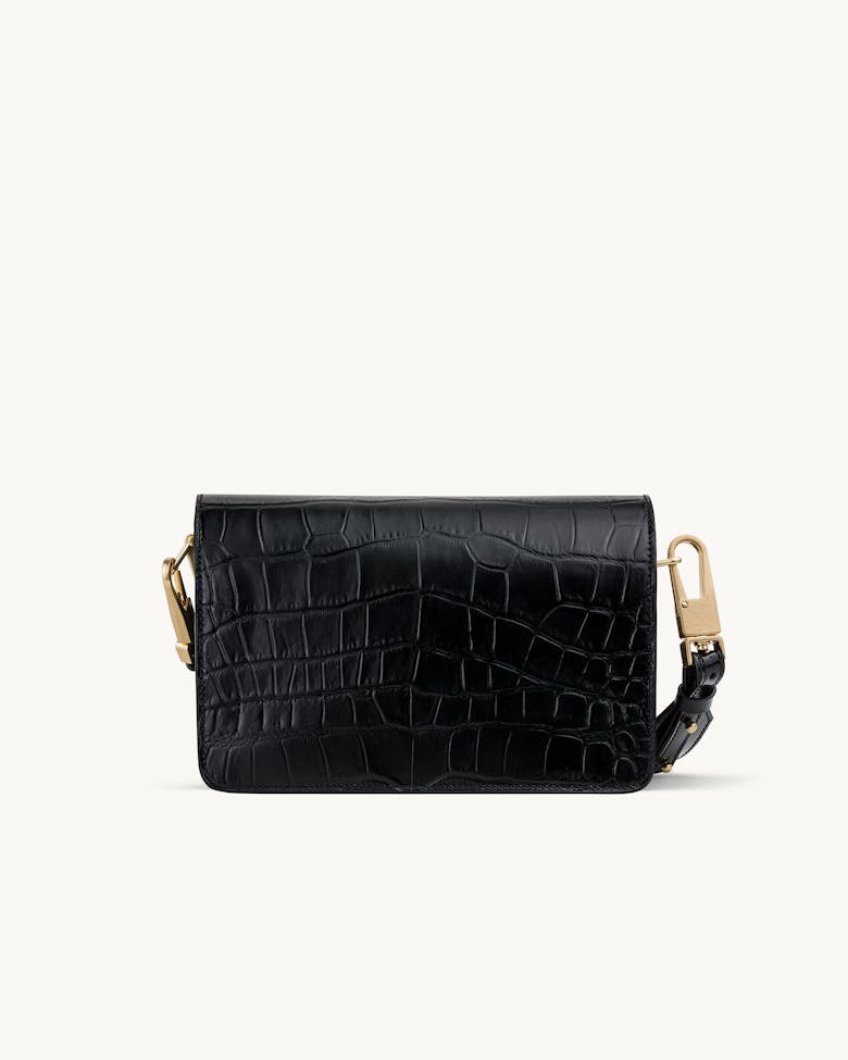 Shoulder Bag with Sculptural Seal “glossy black crocodile”