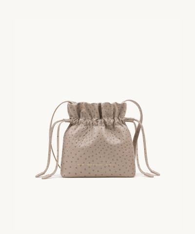 Small Soft Drawstring Bucket Bag “beige ostrich”