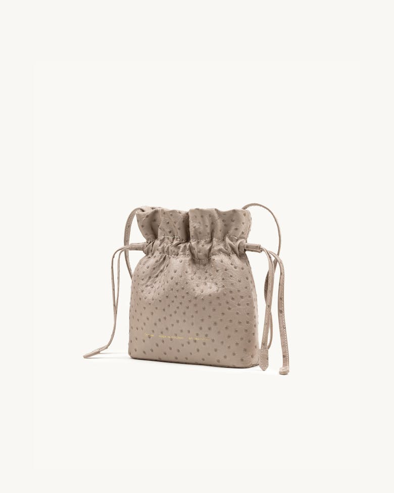 Small Soft Drawstring Bucket Bag “beige ostrich”