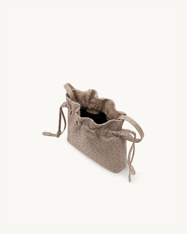 Small Soft Drawstring Bucket Bag “beige ostrich”
