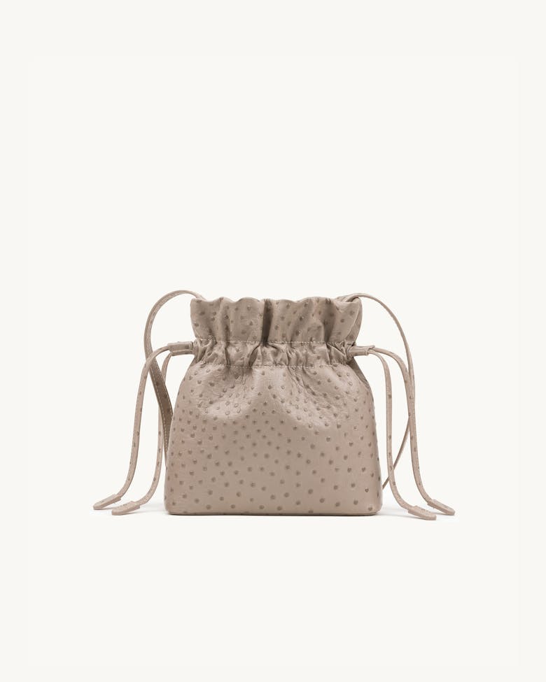 Small Soft Drawstring Bucket Bag “beige ostrich”
