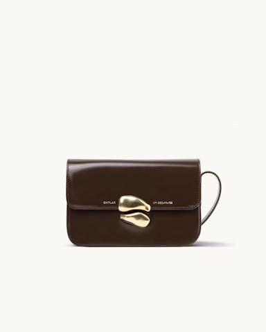 Flap Bag with Sculptural Seal “glossy brown”