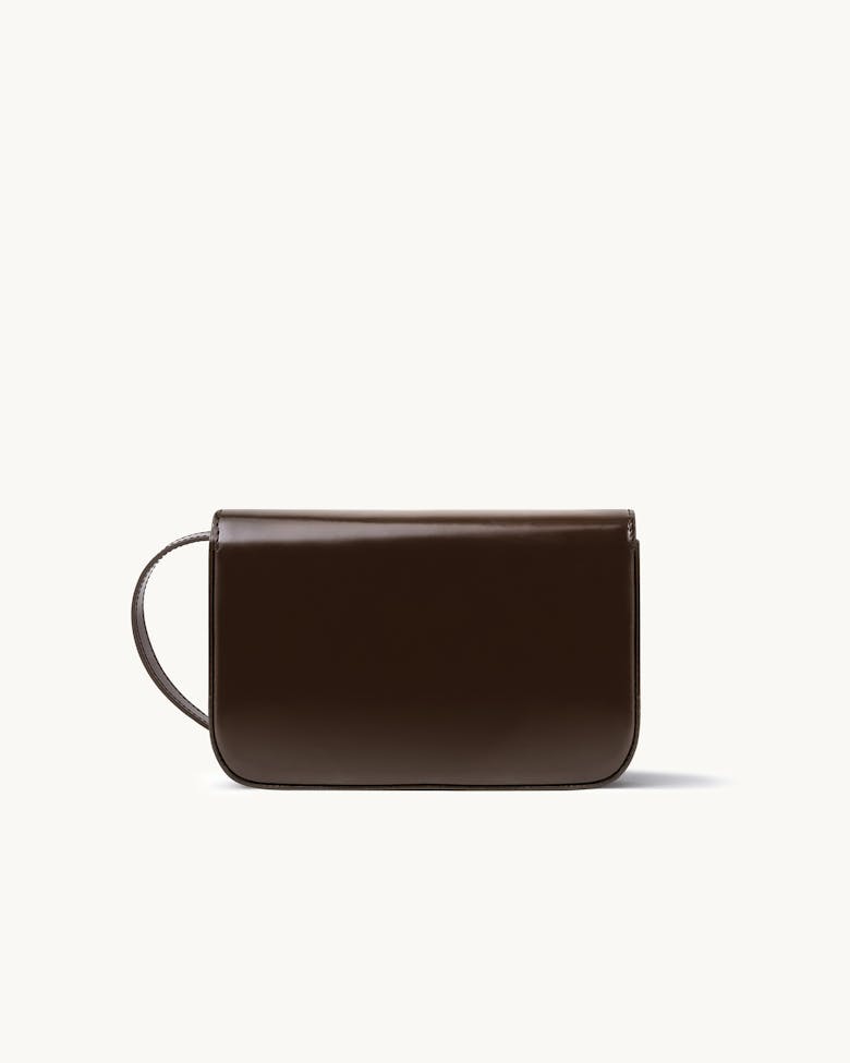 Flap Bag with Sculptural Seal “glossy brown”