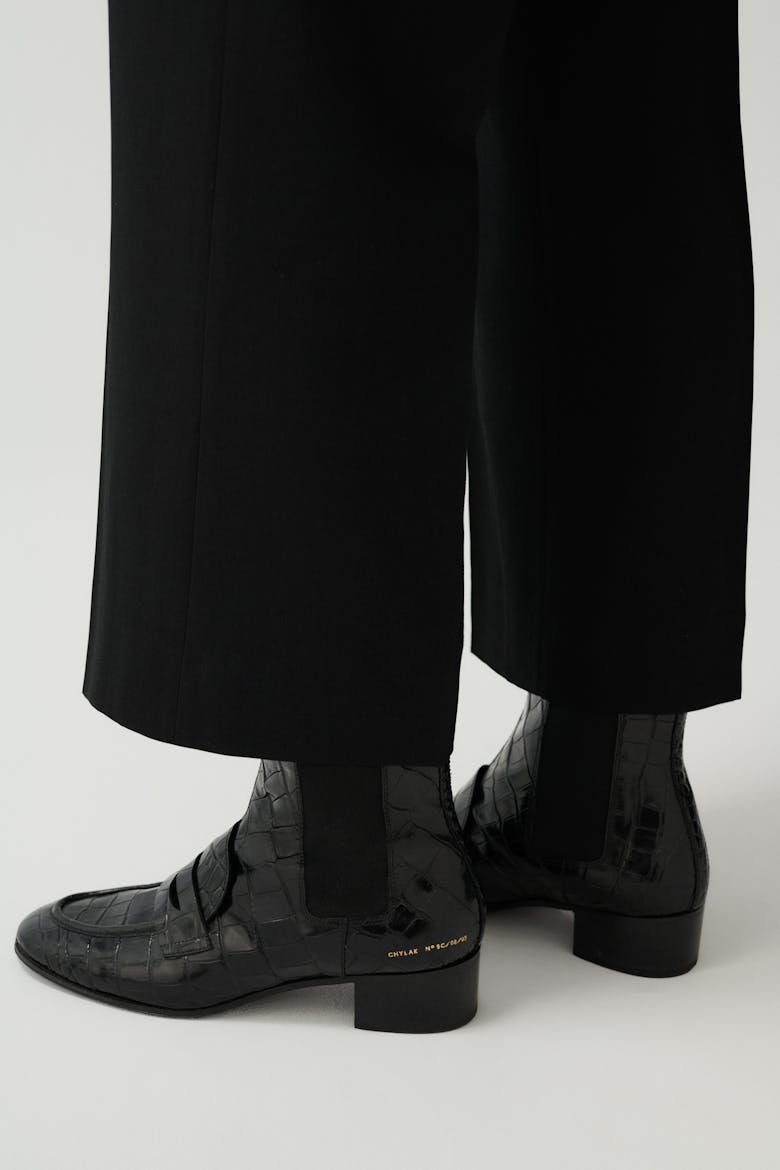 Loafer Booties “glossy black crocodile”