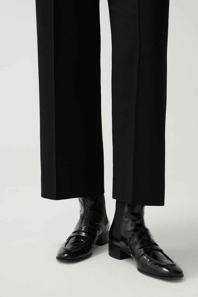 Loafer Booties “glossy black crocodile”