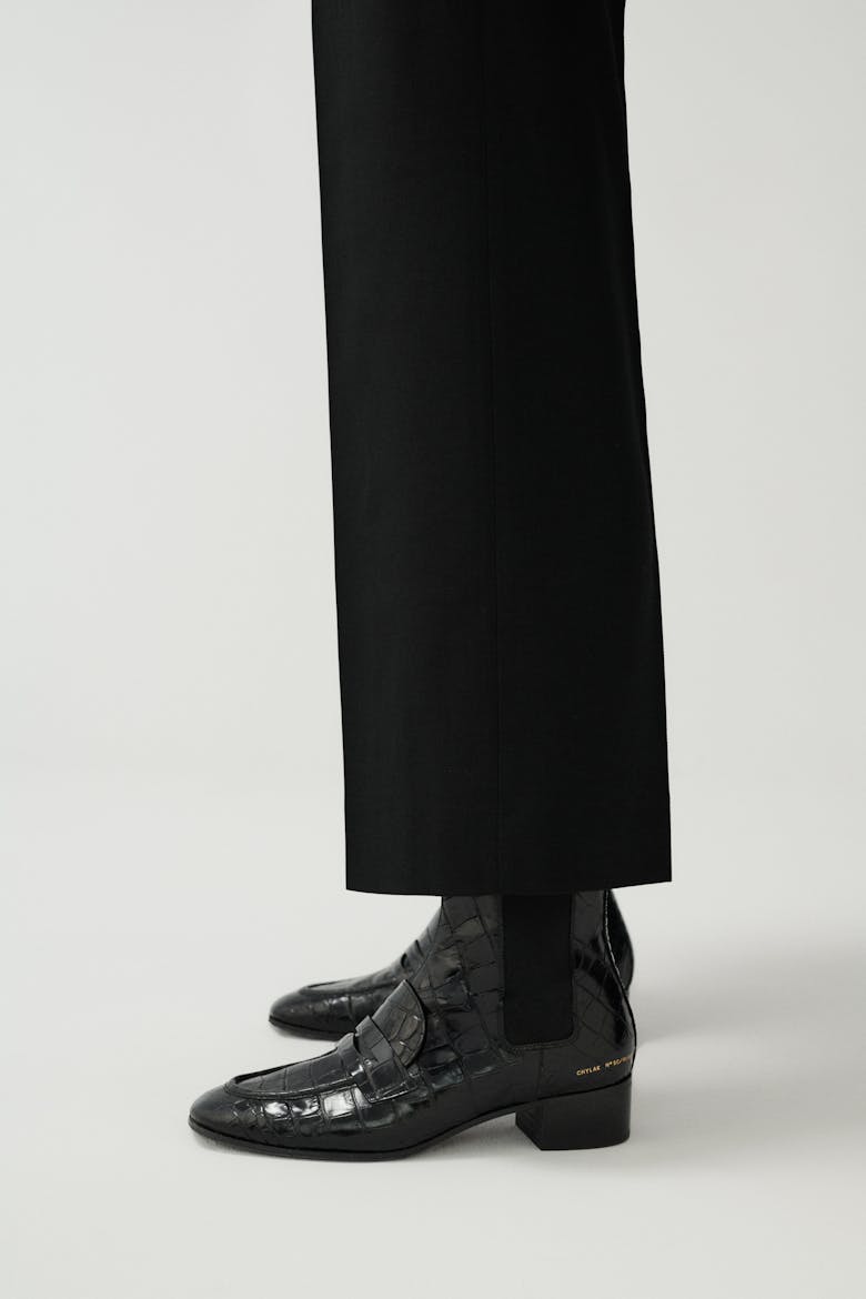 Loafer Booties “glossy black crocodile”