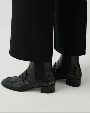 Loafer Booties “glossy black crocodile”