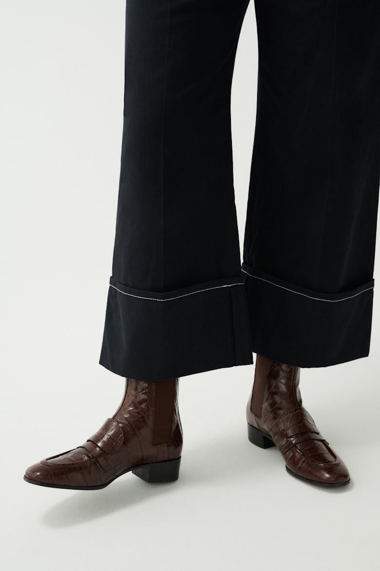 Loafer Booties “glossy brown crocodile”