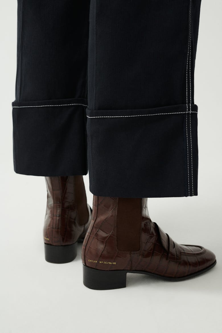 Loafer Booties “glossy brown crocodile”