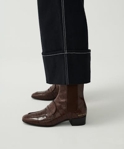Loafer Booties “glossy brown crocodile”