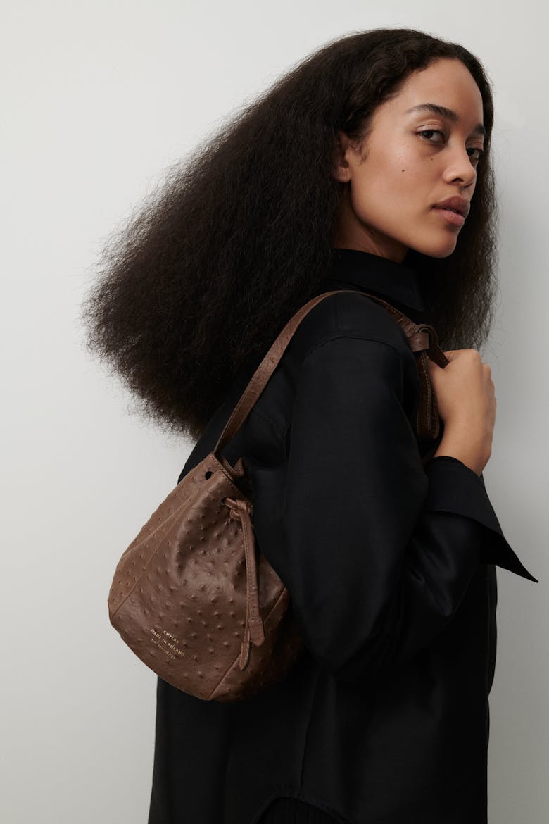 Mini Bucket Bag “brown ostrich”